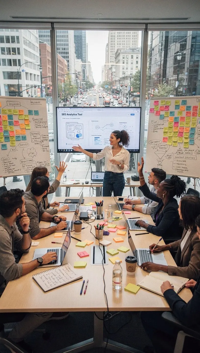 Collaborative workspace enhancing SEO success strategies.