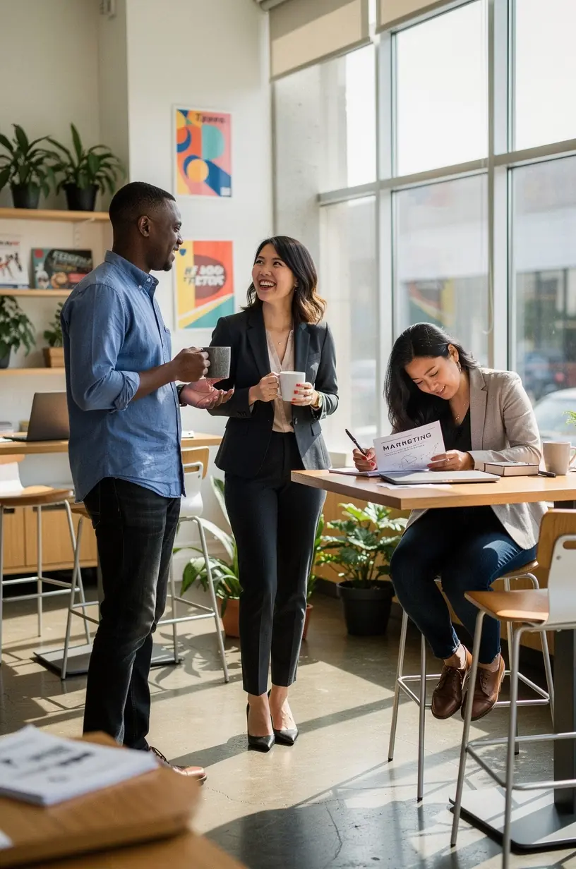 Freelancers collaborating in an SEO office space