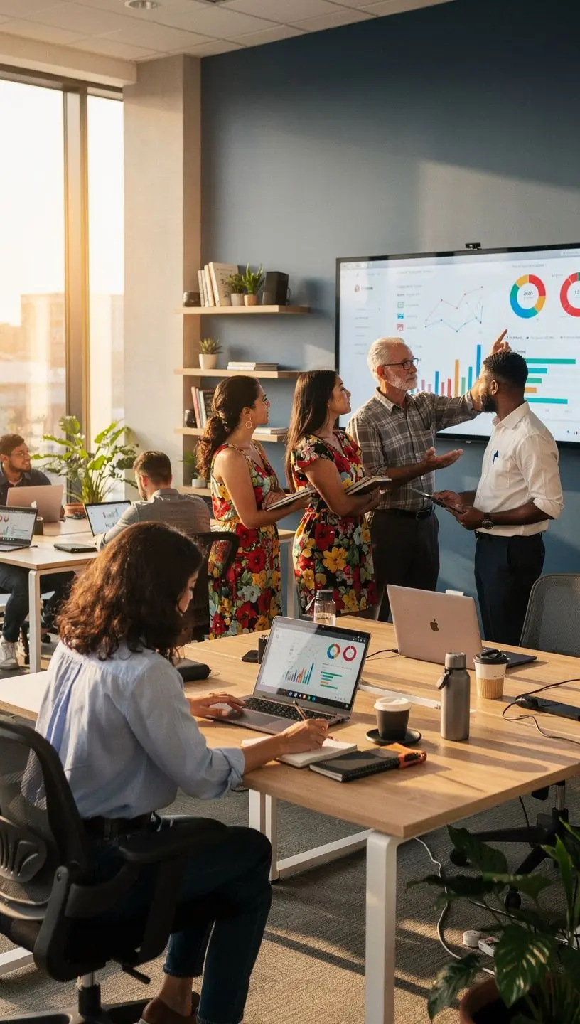 Freelancers collaborating in a shared SEO office space.